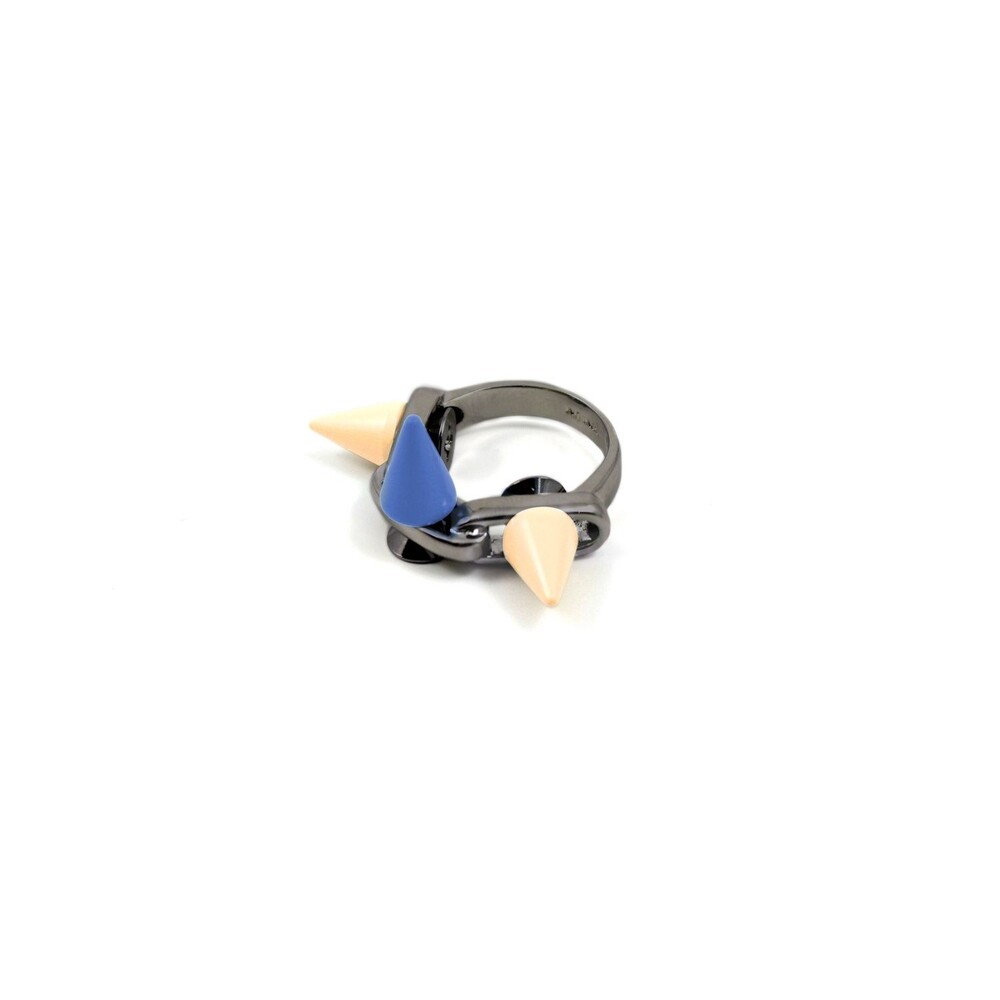 JOOMI LIM PRETTY IN PUNK RING W/ 3 SPIKES  HEMATITE/ BLUE/ PEACH NWOT $140 5 IRR